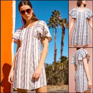 COPY - Anthro Akemi + Kin Textured Gauzy Stripe Flutter Ruffle Sleeve Tunic Dre…